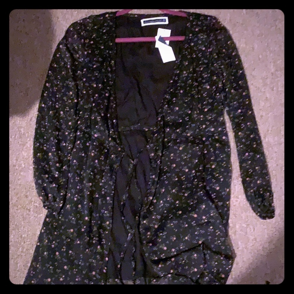 Abercrombie cross over black floral dress